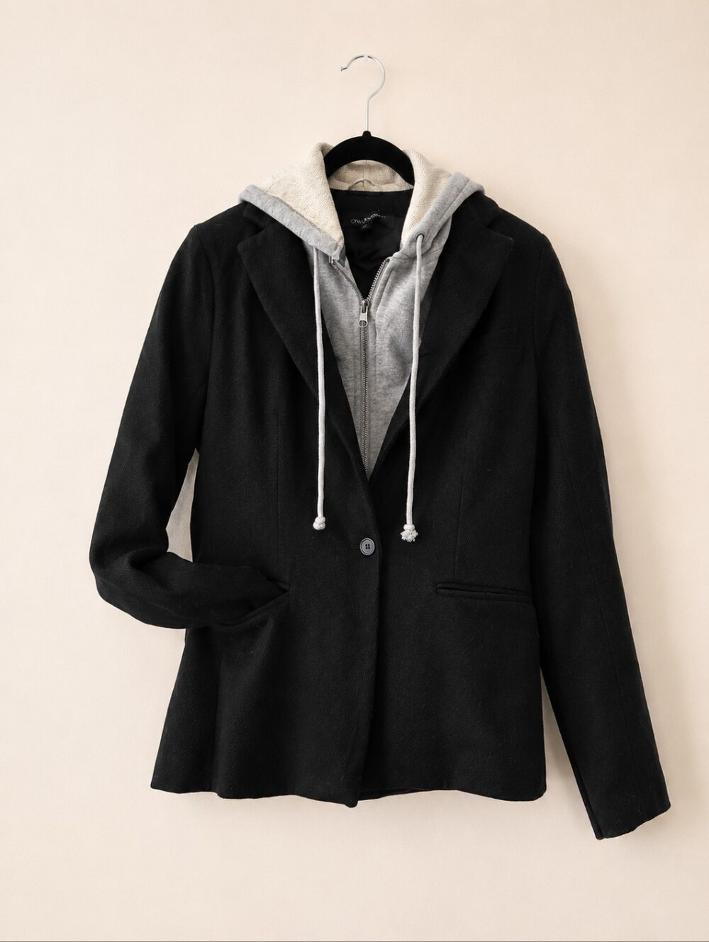 Cynthia Rowley Black Blazer Jacket with Zip-Up Hoodie Insert